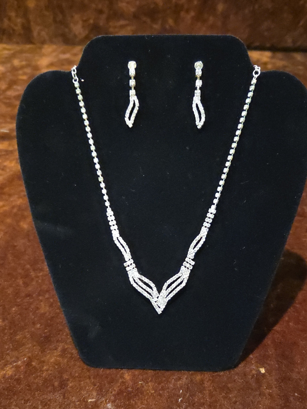 Silver Crystal Drop Necklace and Earring Set - Silver
